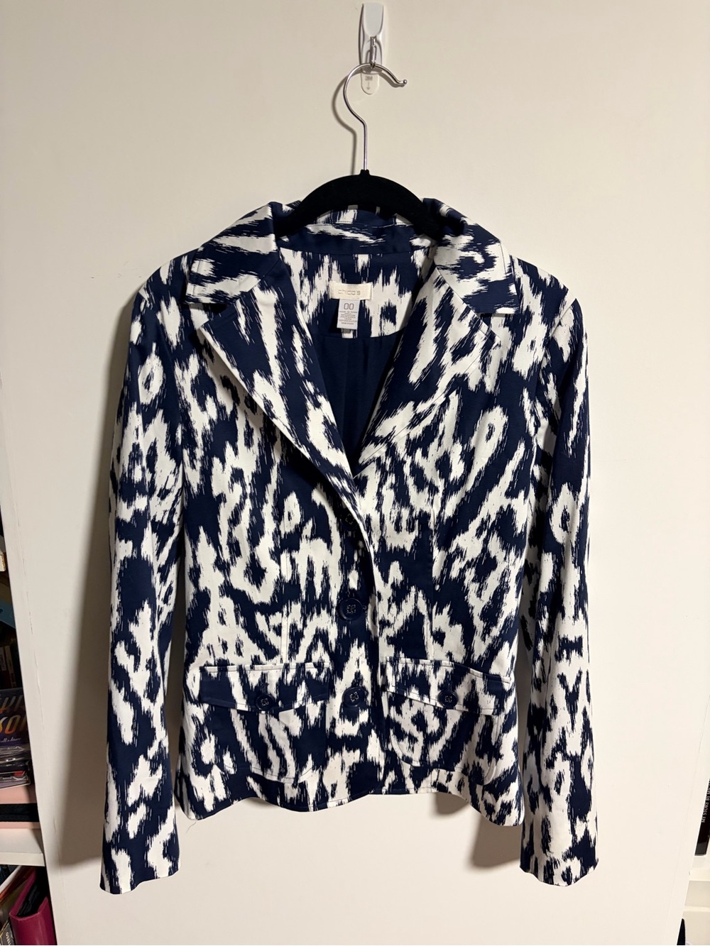 Chico's Navy and White Patterned Blazer Jacket
